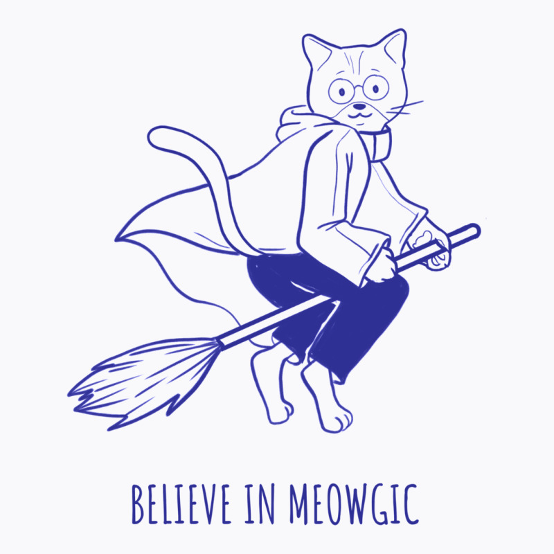 Believe In Magic Pun With Flying Witch Cat T-Shirt by alfanomearsb | Artistshot