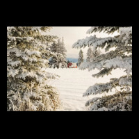 Classic Red Barn And Snow Scene Adjustable Cap | Artistshot