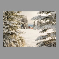 Classic Red Barn And Snow Scene Women's V-neck T-shirt | Artistshot