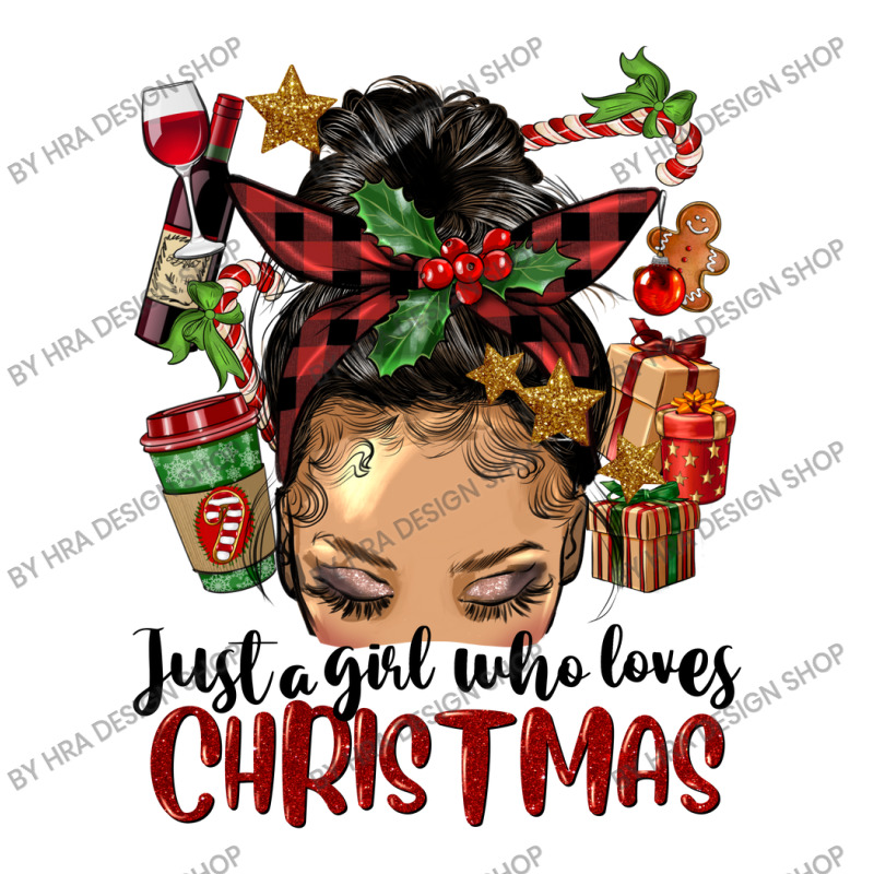 Just A Girl Who Loves Christmas Afro Messy Bun Lig 3/4 Sleeve Shirt | Artistshot