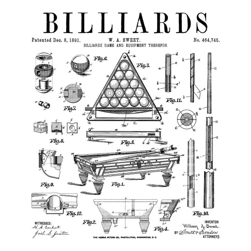 Billiards Table Pool Cue Ball Vintage Patent Drawi V-Neck Tee by sliwkahedden7 | Artistshot