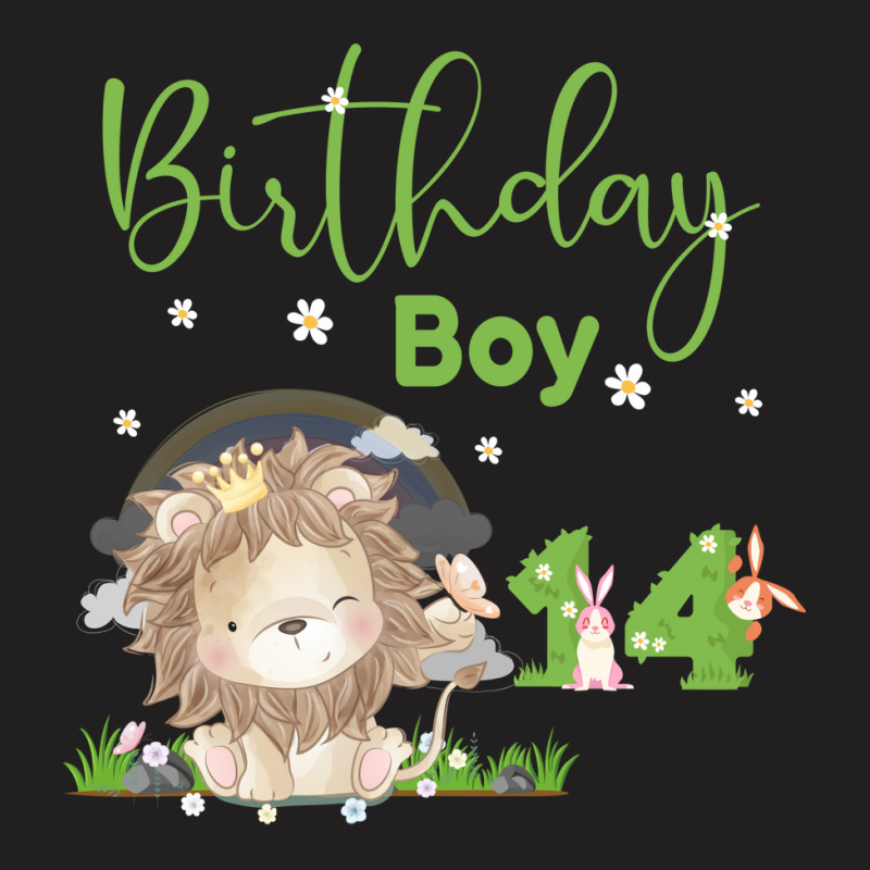 Cute Lion 14th Birthday Boy Green T-Shirt by knapetolamj | Artistshot