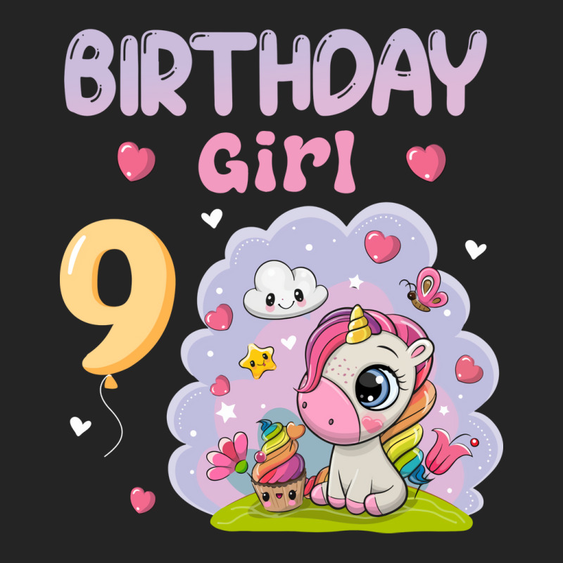 Cute Unicorn 9th Birthday Girl Blue 3/4 Sleeve Shirt | Artistshot