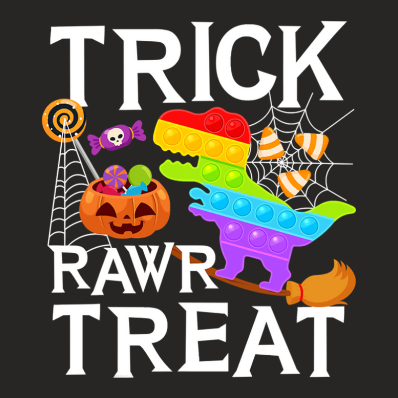 Pop It Trick Rawr Treat Trex Dinosaur Ladies Fitted T-Shirt by DAVIDJOHNSANDISON | Artistshot