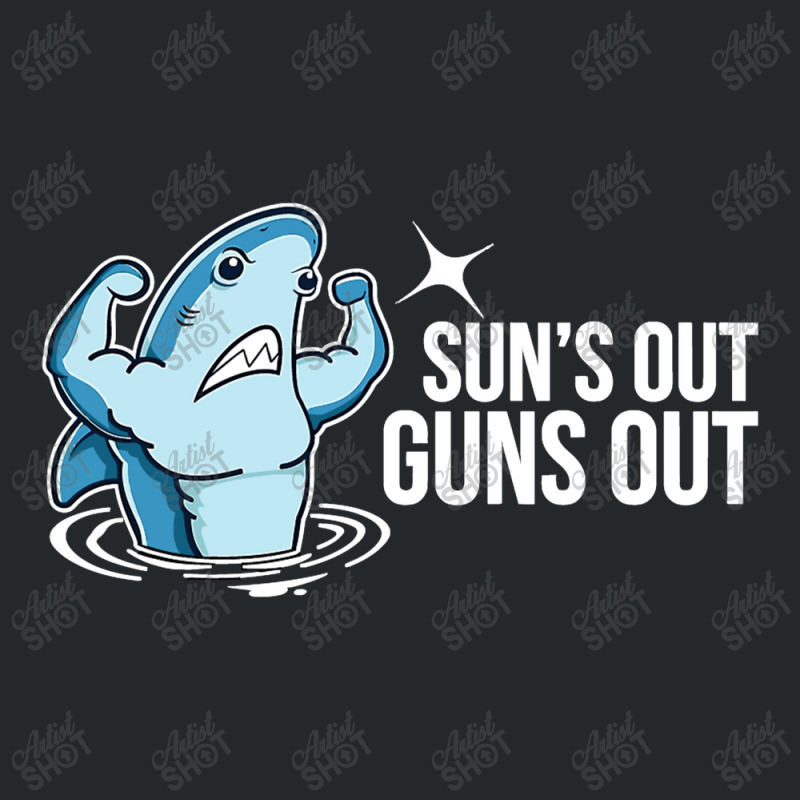 Suns Out Guns Out Funny Muscular Shark Crewneck Sweatshirt by nokwqaart | Artistshot