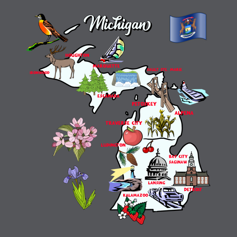 Hand Drawn Illustration Of Michigan Map With Touri Ladies Fitted T-Shirt by euribeibibos | Artistshot