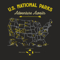 National Parks Map Camping Hiking Summer Ladies Fitted T-shirt | Artistshot