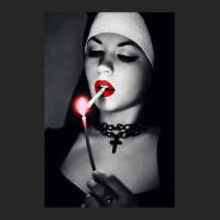 Black And White Sexy Nun Smoking Cigarette Ladies Fitted T-shirt | Artistshot