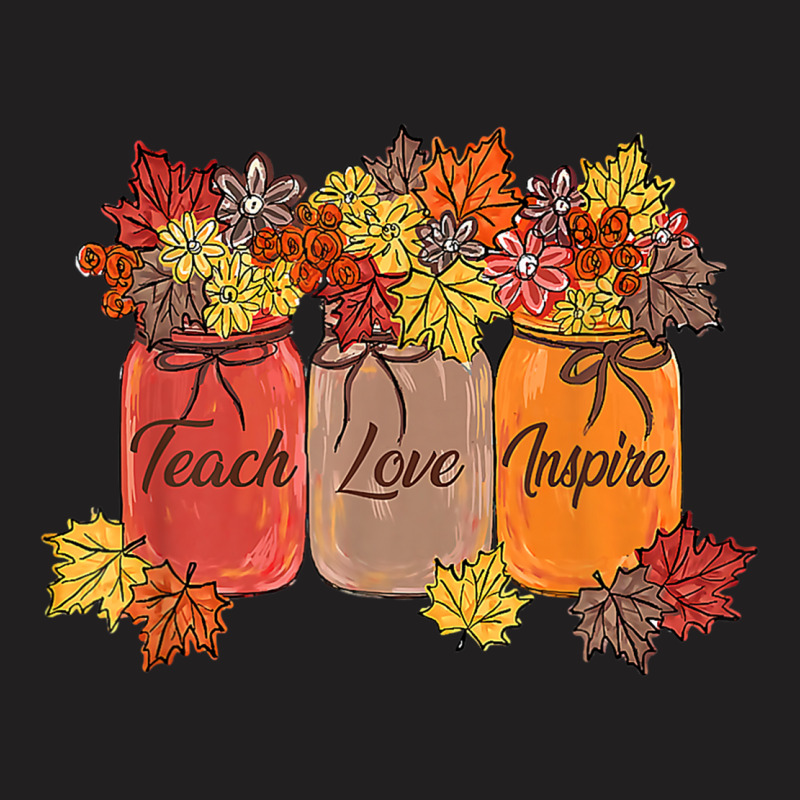 Teach Love Inspire Fall Teacher Thankful Floral Au T-shirt | Artistshot