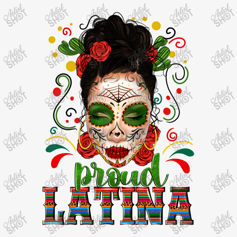 Proud Latina Skull Girl Messy Bun Ladies Fitted T-Shirt by enoddigitalart@gmail.com | Artistshot