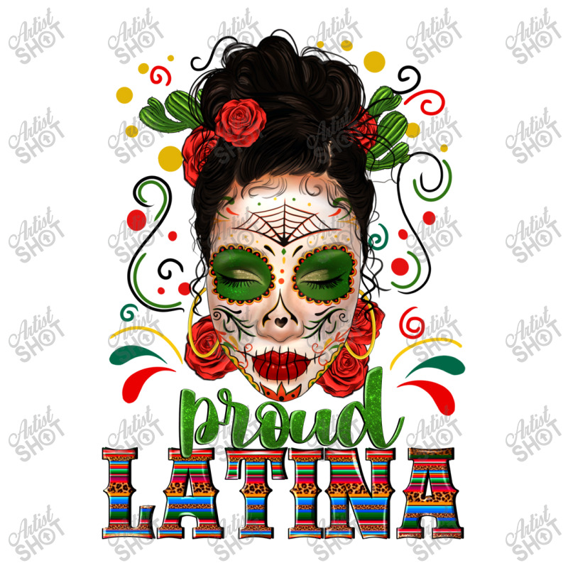 Proud Latina Skull Girl Messy Bun Women's V-Neck T-Shirt by enoddigitalart@gmail.com | Artistshot