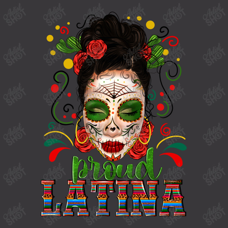 Proud Latina Skull Girl Messy Bun Ladies Curvy T-Shirt by enoddigitalart@gmail.com | Artistshot