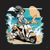 Anime Girl Riding Scooter In Beach T-shirt | Artistshot