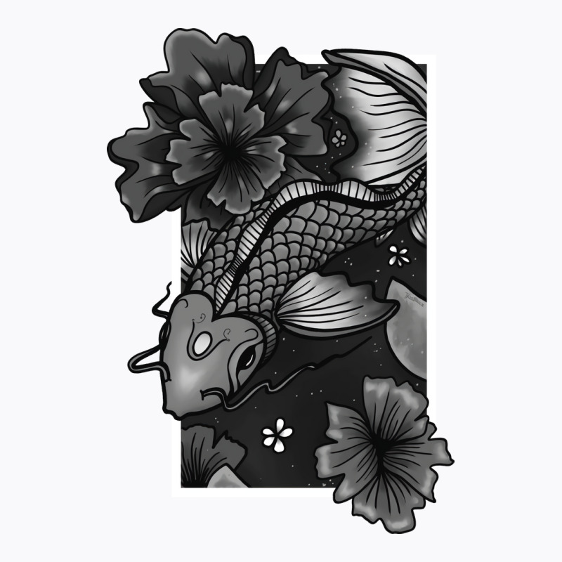 Koi Fish Gliding Through Water And Flowers Grey Ed T-shirt | Artistshot