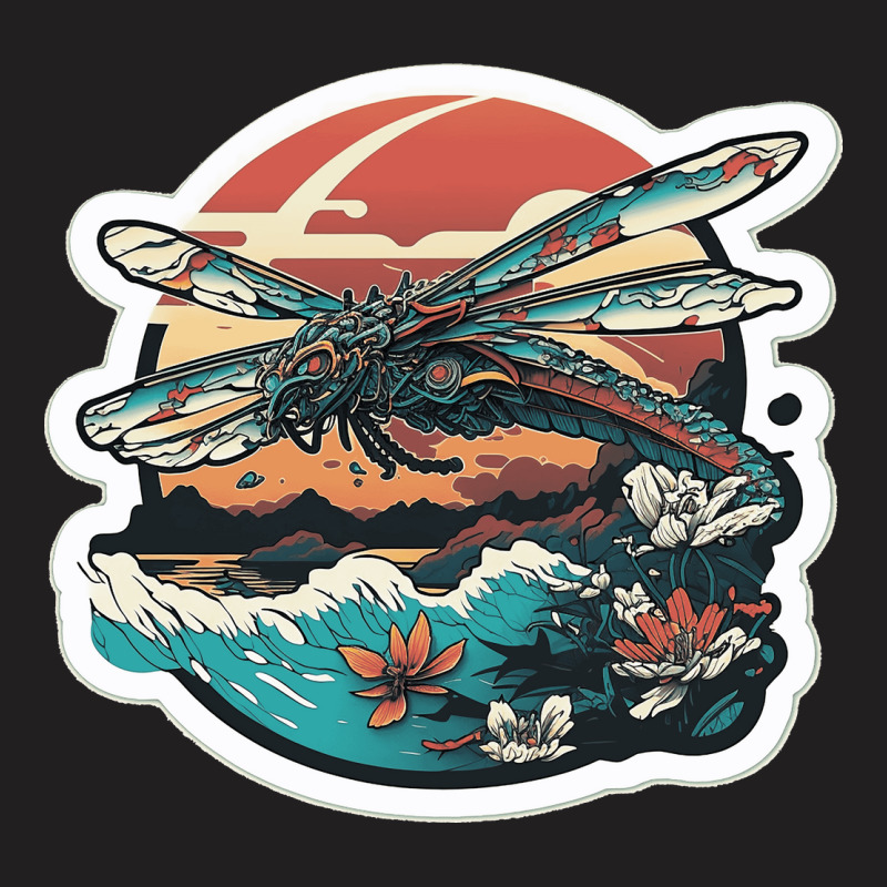 Dragon Fly In Kanagawa Wave T-shirt | Artistshot