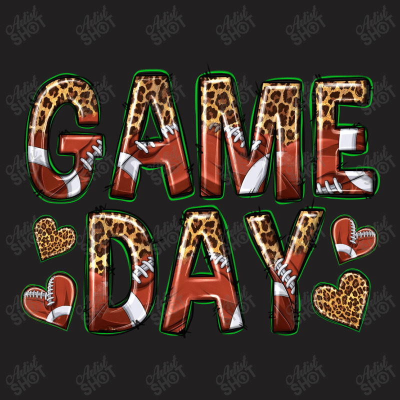 Game Day With Football And Leopard T-Shirt by enoddigitalart@gmail.com | Artistshot