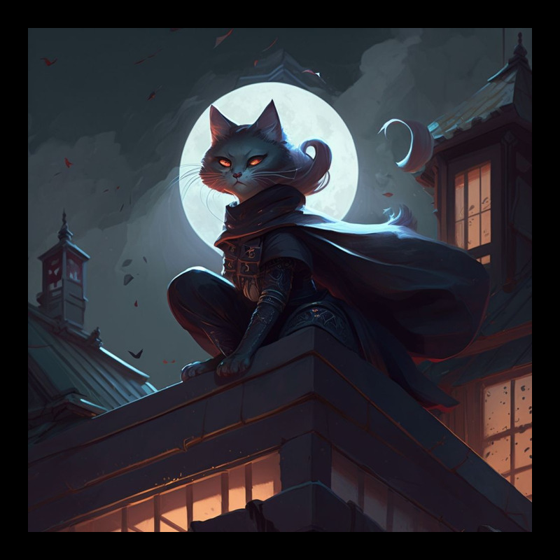 Cat Girl Sitting On A Roof Pocket T-Shirt by Kailooma | Artistshot