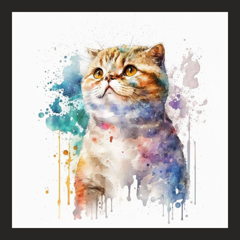 Cat Looking Up With Watercolor Ladies Fitted T-Shirt by Creative Corner | Artistshot