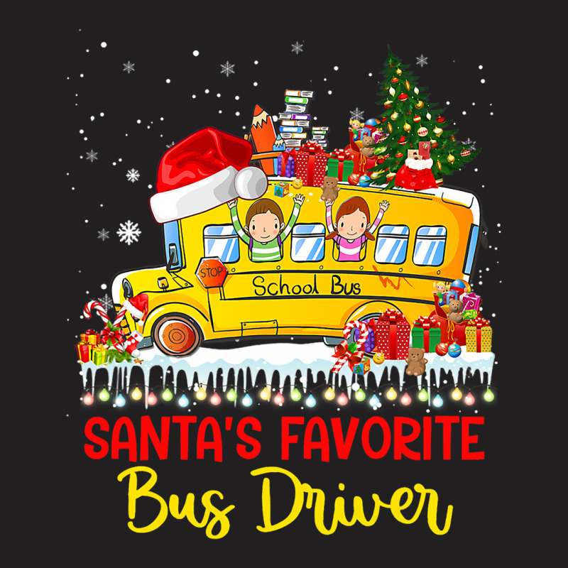 Santas Favorite School Bus Driver Christmas Lights T-Shirt by SweetCurl | Artistshot