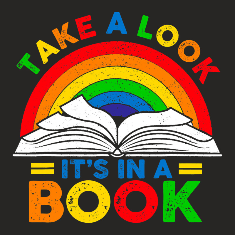 Retro Rainbow Take A Look Its In A Book Reading Bo Ladies Fitted T-Shirt by LilahHutchinson | Artistshot