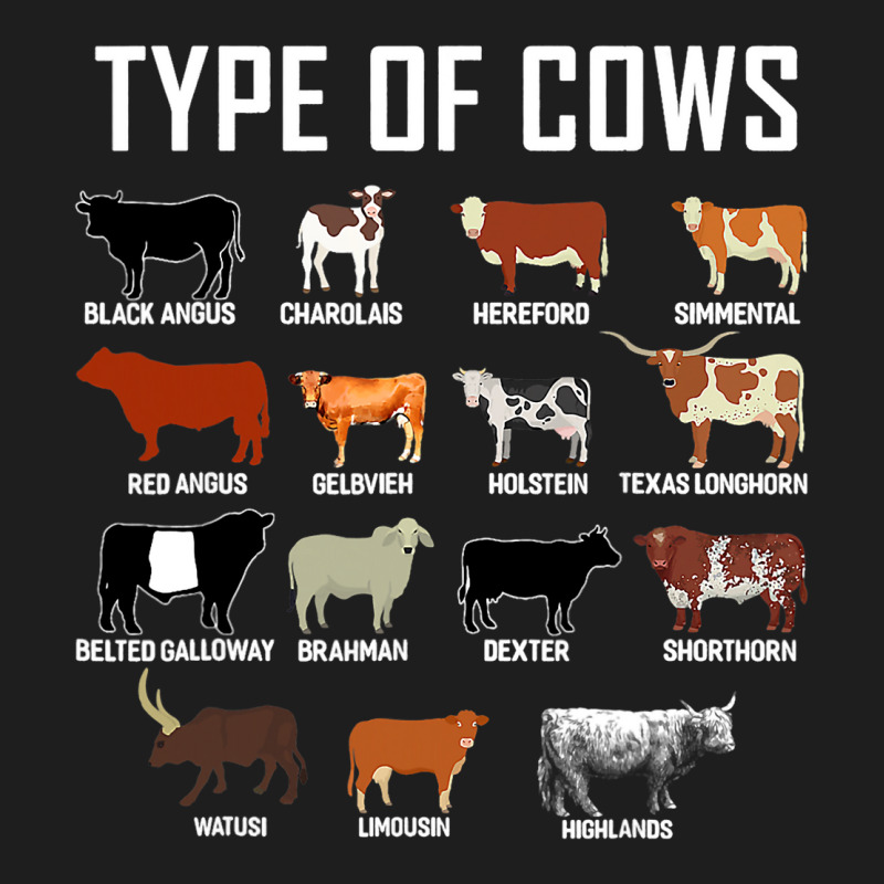 Types Of Cows Shirt Farmer Tee Shirt Costume Cow Classic T-shirt by JanChao | Artistshot