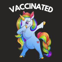 Vaccinated Dabbing Rainbow Unicorn Multi Colored Ladies Fitted T-shirt | Artistshot