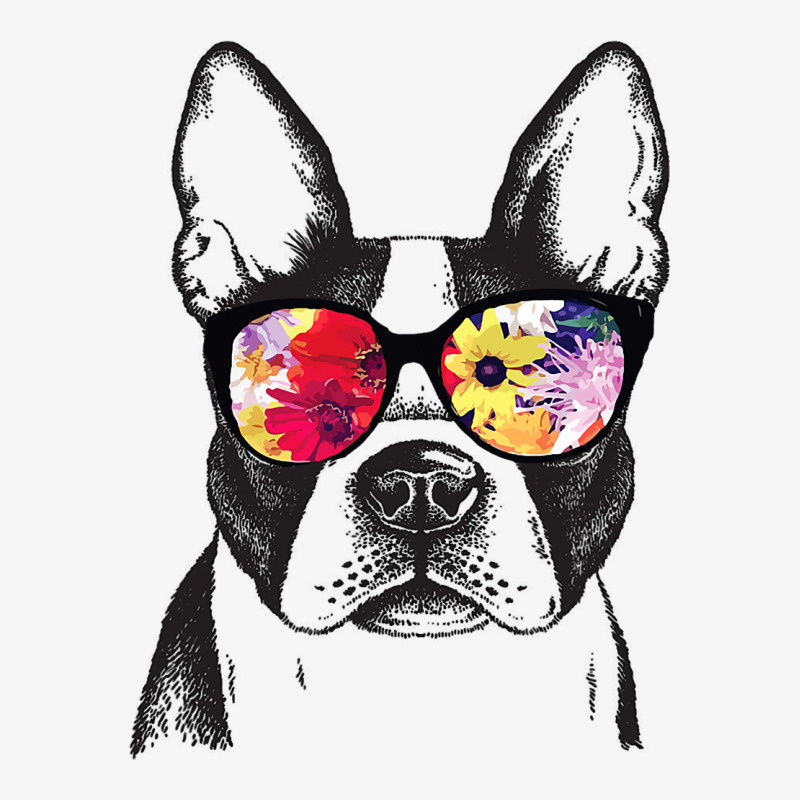 Funny Hipster Boston Terrier Flowers Sunglasses Cu Ladies Fitted T-Shirt by ROBERTMORRISON | Artistshot