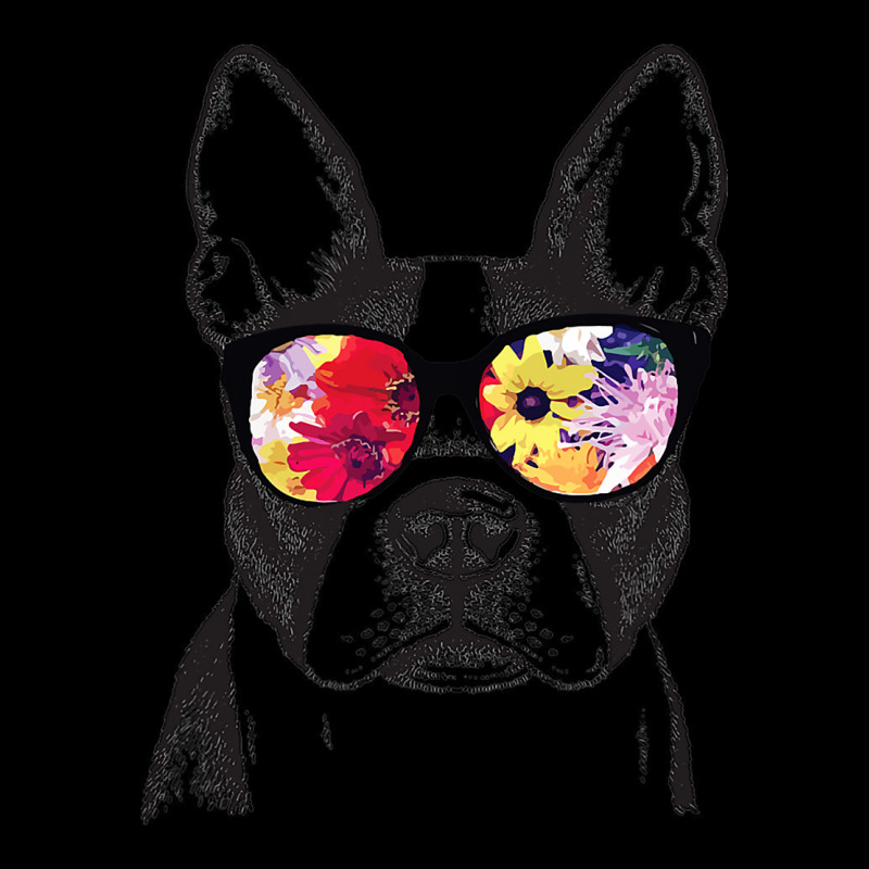 Funny Hipster Boston Terrier Flowers Sunglasses Cu Cropped Sweater by ROBERTMORRISON | Artistshot