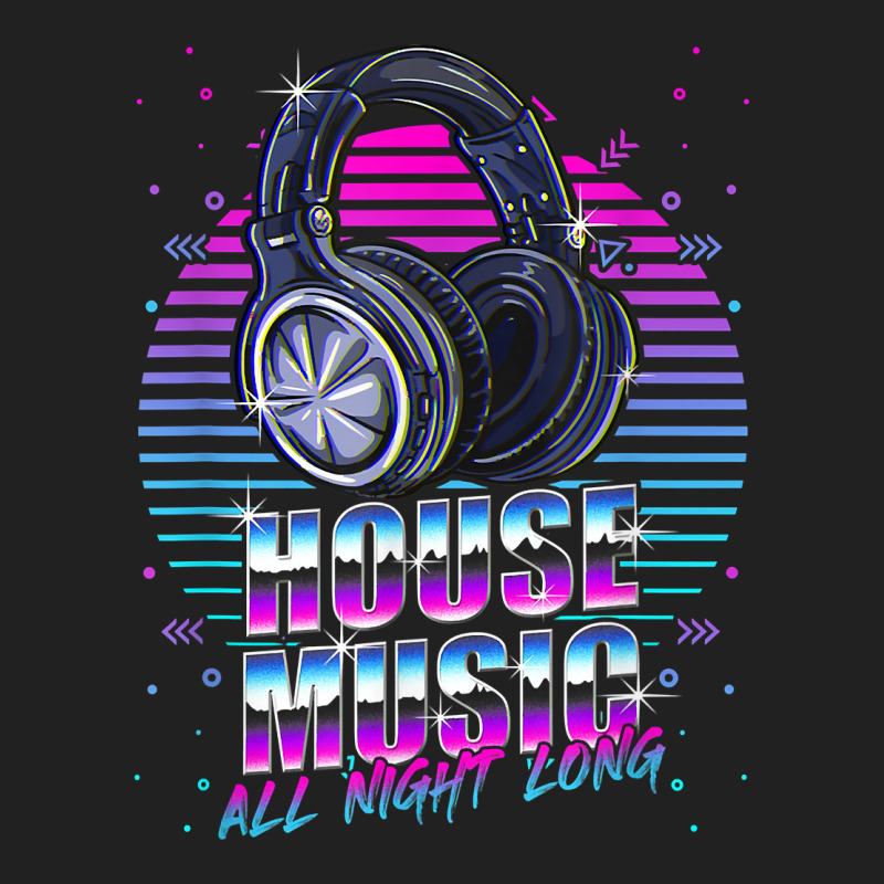 House Music All Night Long Emd Techno Bass Fan Headphones Dj T Shirt Basic T-shirt by atereabag | Artistshot