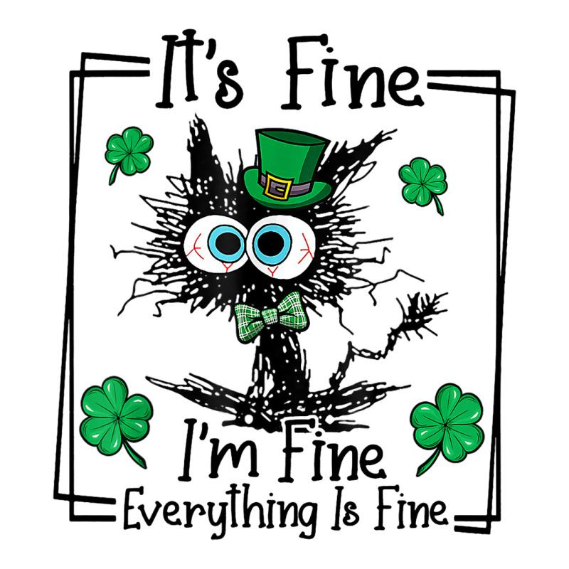 Black Cat Patricks Day Its Fine Im Fine Everything Men's T-shirt Pajama Set | Artistshot