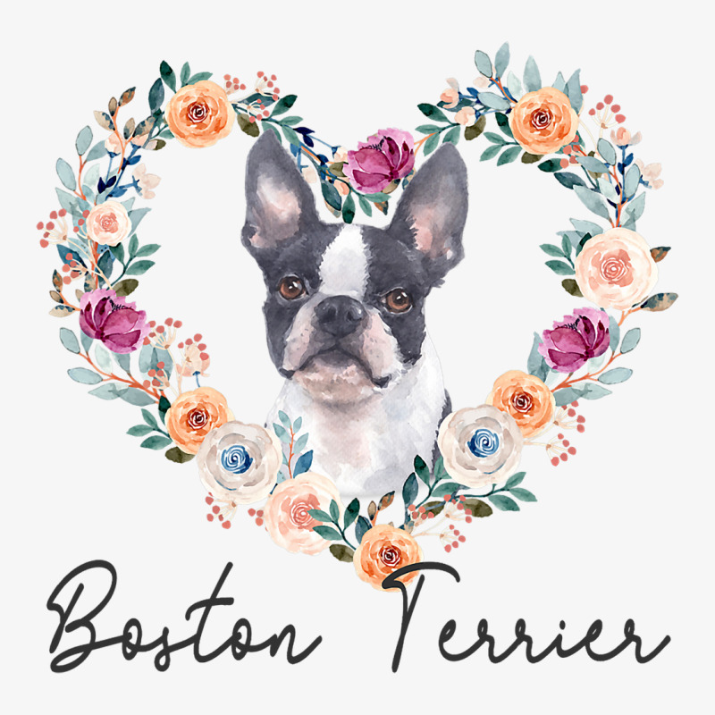 Boston Terrier Dog Flower Heart Funny Mothers Day  Ladies Fitted T-Shirt by FAWNDACRAMER | Artistshot