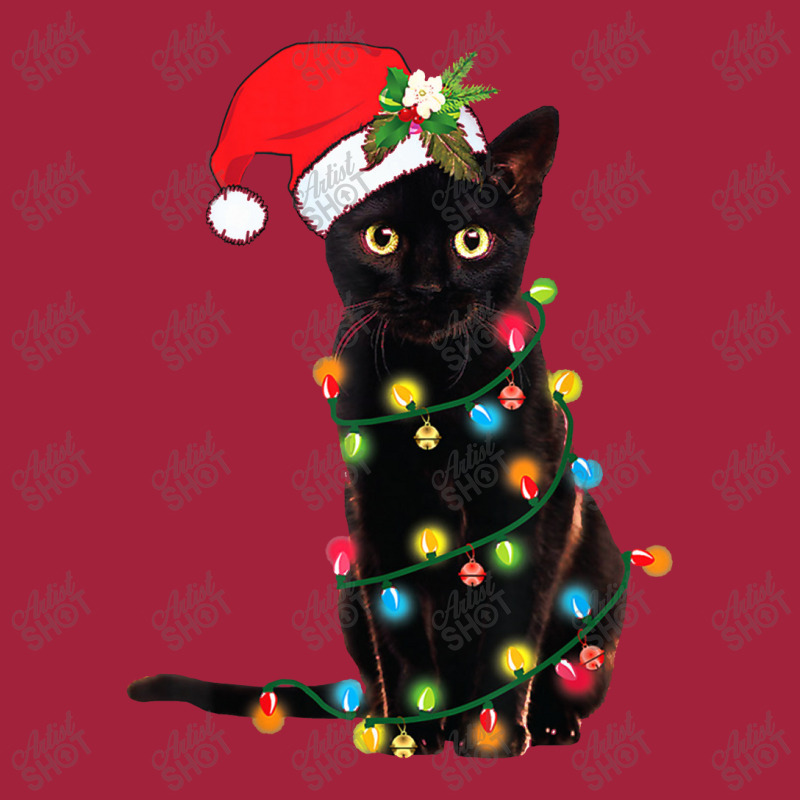 Cat Santa Black Cat Up In Christmas Tree Lights Holiday Basic Youth T-shirt by galakepol | Artistshot