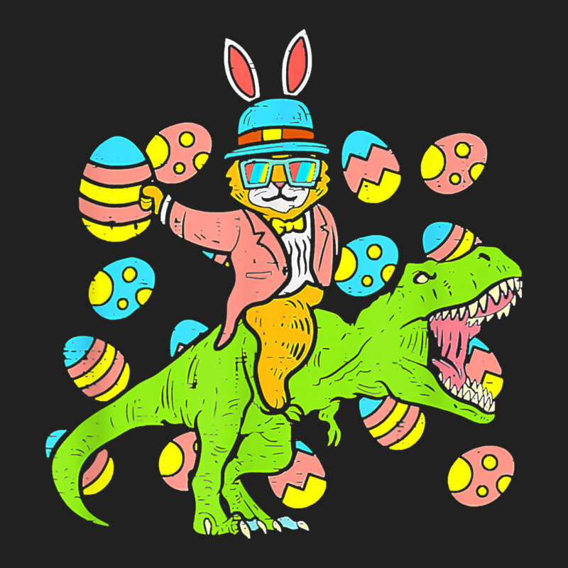 Cat Easter Bunny Riding Dino Trex Egg Hunt Dinosau Basic T-shirt | Artistshot