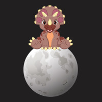 Cute Baby Triceratops Dinosaur Sitting On Moon T-shirt | Artistshot