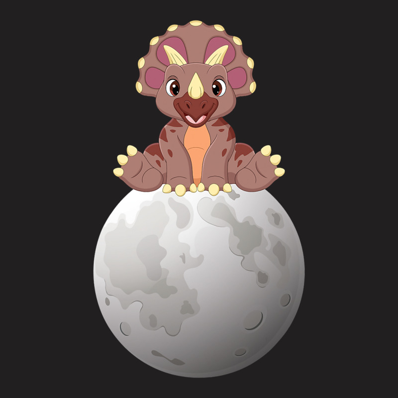 Cute Baby Triceratops Dinosaur Sitting On Moon T-shirt | Artistshot