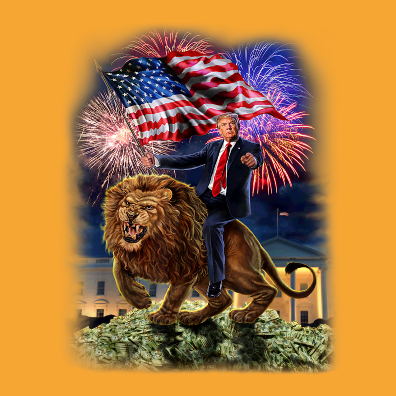 Usa President Donald Trump Rides On A Ferocious Lion Basic T-shirt | Artistshot