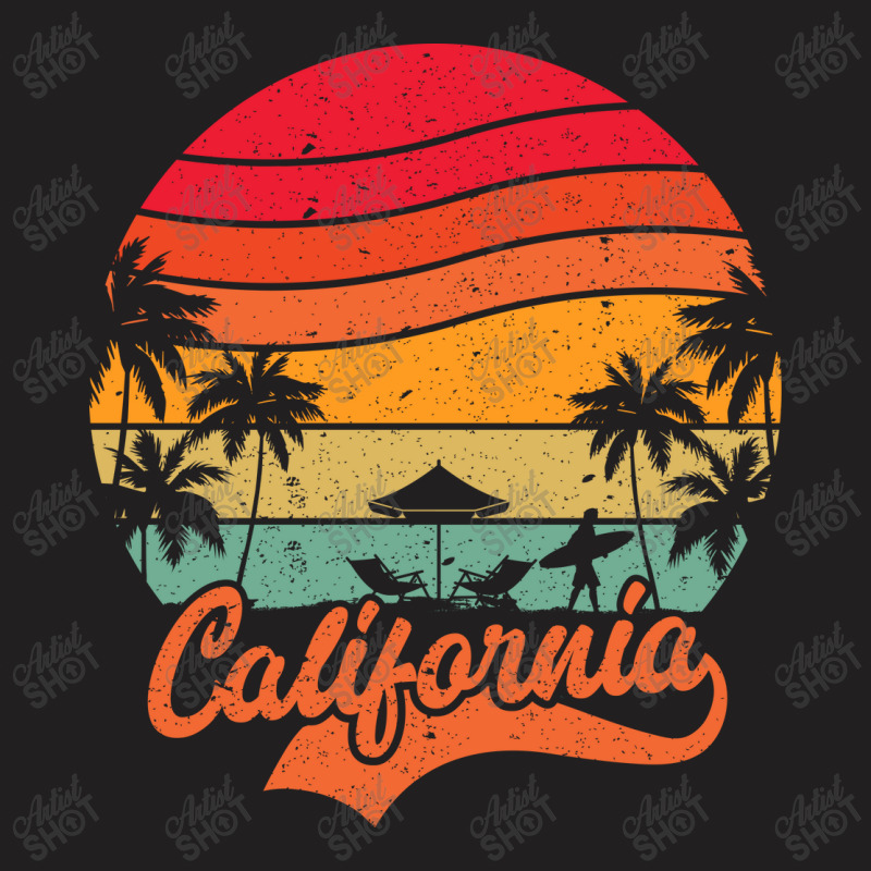 California Surfing Paradise, Summer Vacation Palm T-Shirt by T-shirts+ | Artistshot