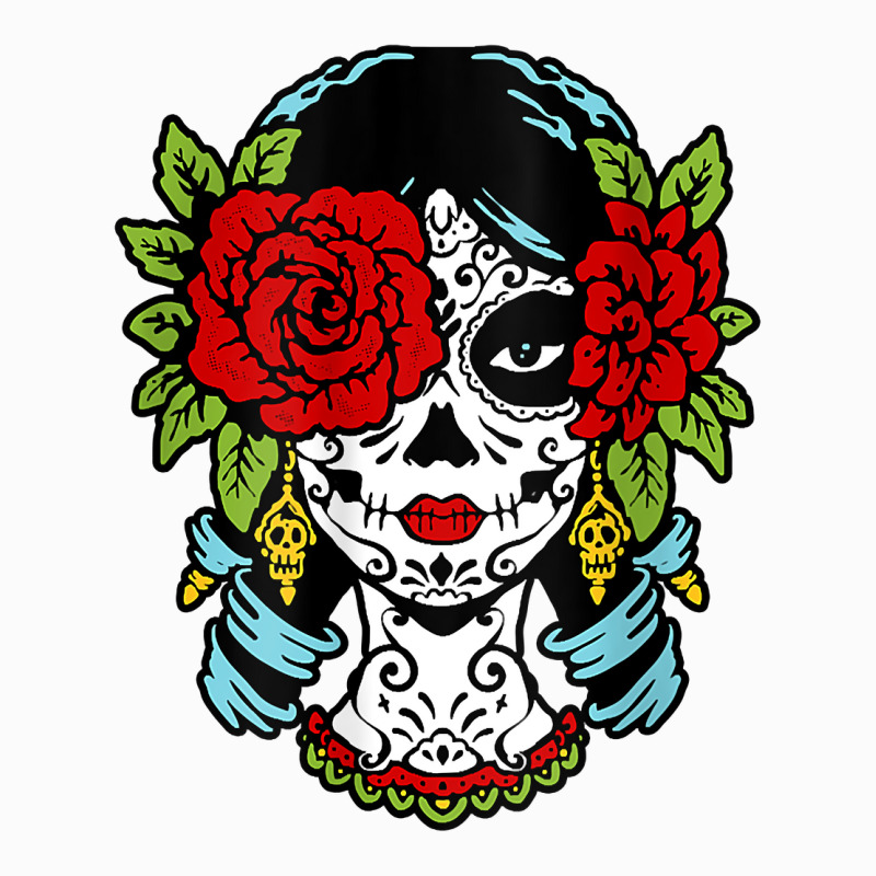 Catrina Sugar Skull Calavera Mexican Rose Eye   Art On Back Raglan Bas Raglan Crop Top by towamingle | Artistshot