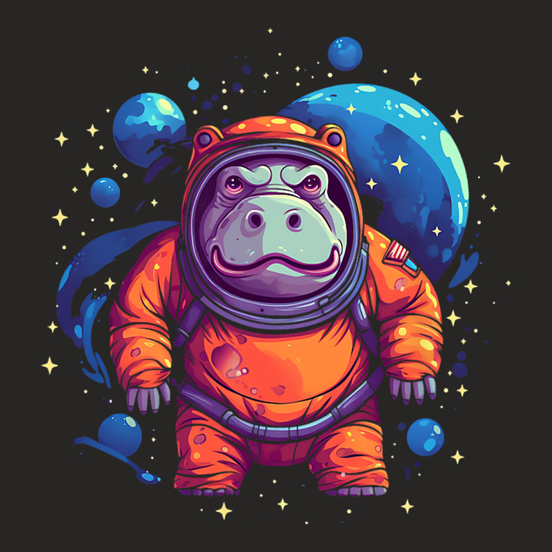 Funny Hippopotamus In Space Cute Hippo Safari Anim Ladies Fitted T-Shirt by AltheaCorrigan | Artistshot