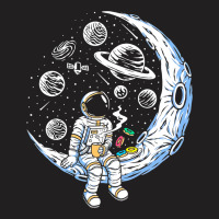 Funny Astronaut On The Moon Coffee And Donut Space T-shirt | Artistshot