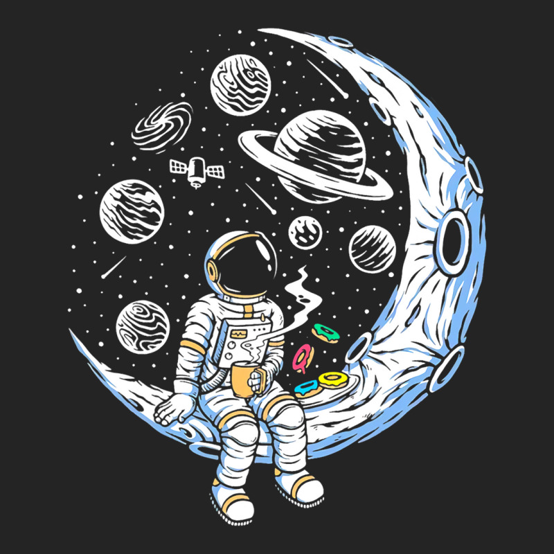 Funny Astronaut On The Moon Coffee And Donut Space 3/4 Sleeve Shirt | Artistshot