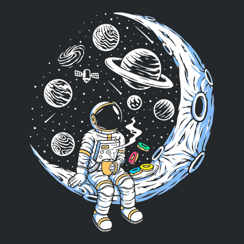 Funny Astronaut On The Moon Coffee And Donut Space Crewneck Sweatshirt | Artistshot