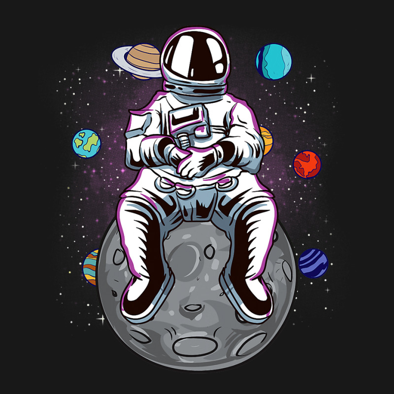 Funny Astronaut Sitting On The Moon Solar System S Flannel Shirt | Artistshot