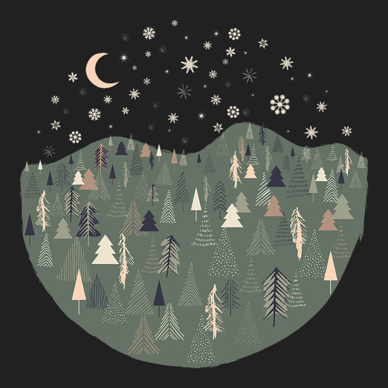 Forest Trees Autumn Winter Night Snowing Star Moon Basic T-shirt | Artistshot