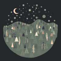 Forest Trees Autumn Winter Night Snowing Star Moon Crewneck Sweatshirt | Artistshot