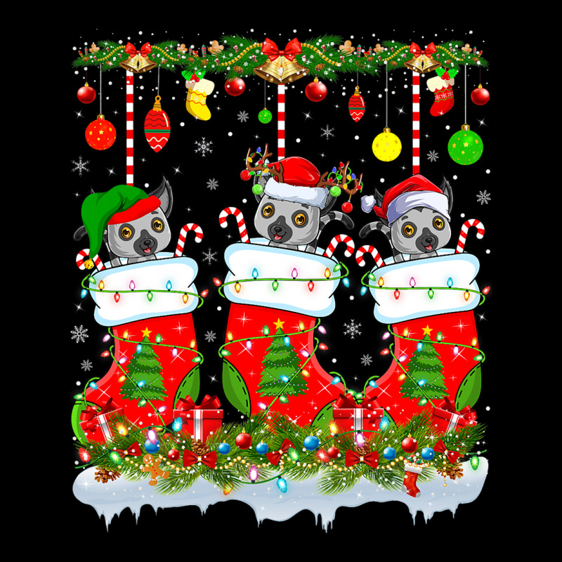 Funny Lemur In Xmas Socks Lights Lemur Christmas V-neck Tee | Artistshot