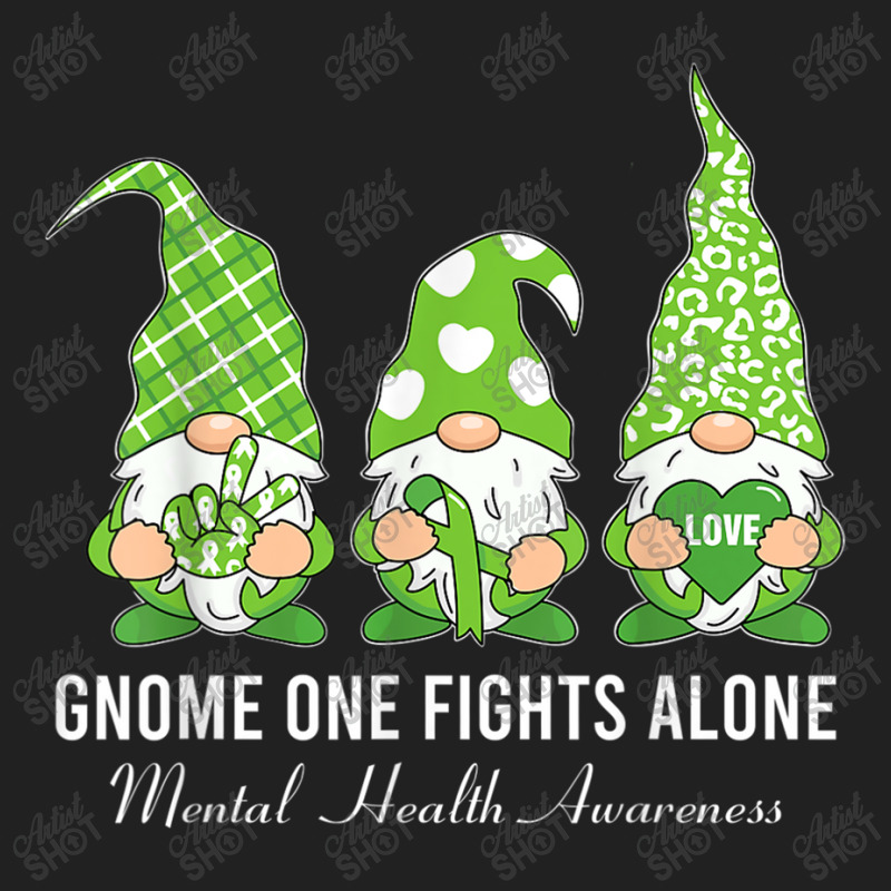 Green Ribbon Gnome One Fights Alone Mental Health Awareness Basic T-shirt by NathanielDesign | Artistshot