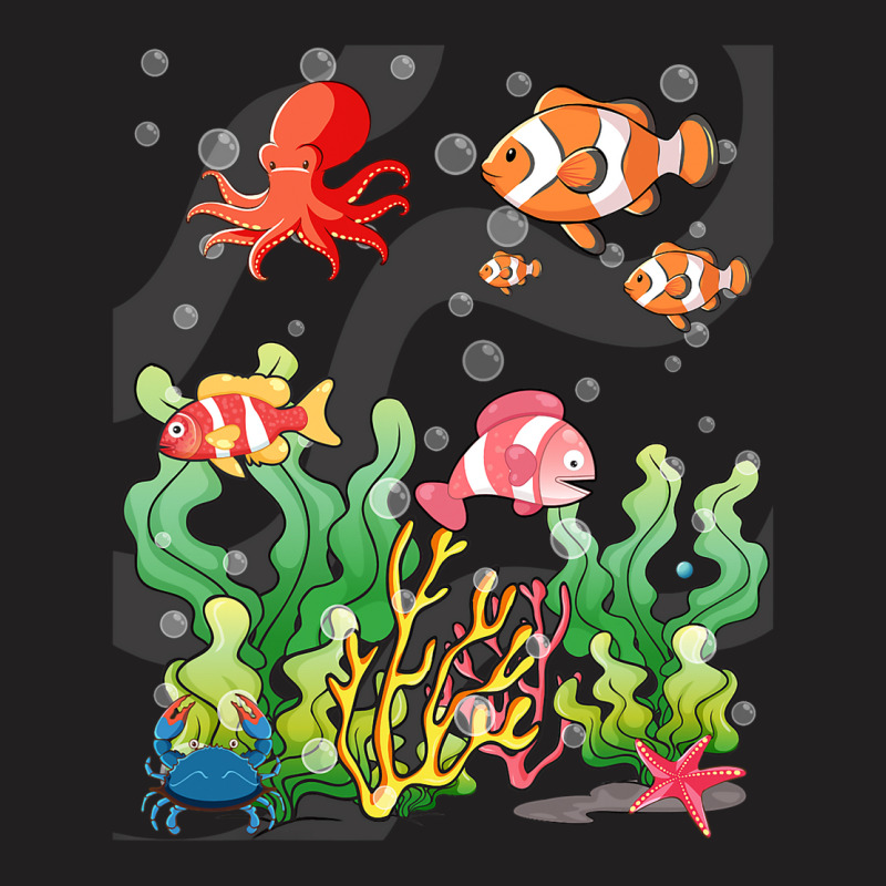 Cartoon Underwater Scene With Fish Coral Reef Illu T-shirt | Artistshot