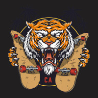 Tiger Themed S With Sharp Nail Holding Skateboard T-shirt | Artistshot