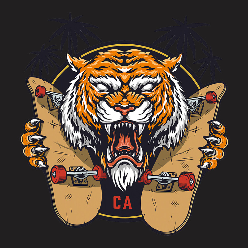 Tiger Themed S With Sharp Nail Holding Skateboard T-shirt | Artistshot